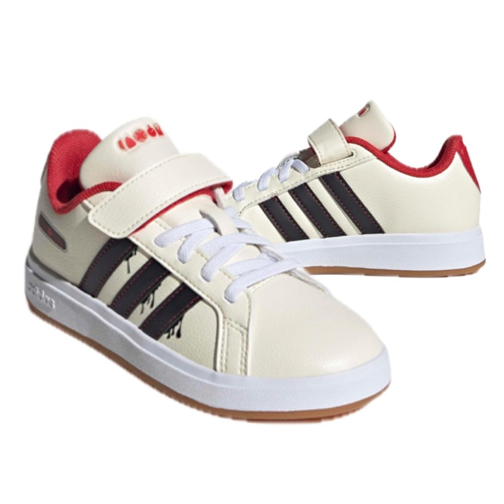 Adidas Grand Court Elastic Lace & Strap Shoes Kids' Cream and Red Sneakers